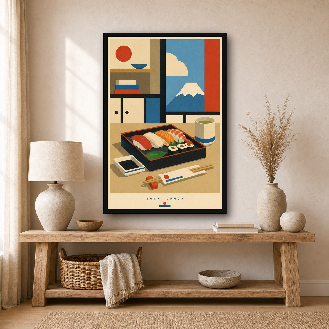 Sushi Lunch Japanese Retro Poster Print - 2x3 room mockup