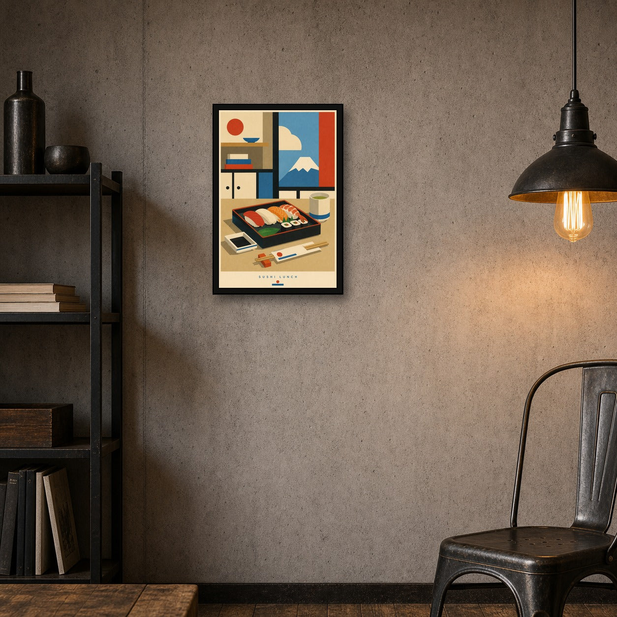 Sushi Lunch Japanese Retro Poster Print - 2x3 room mockup
