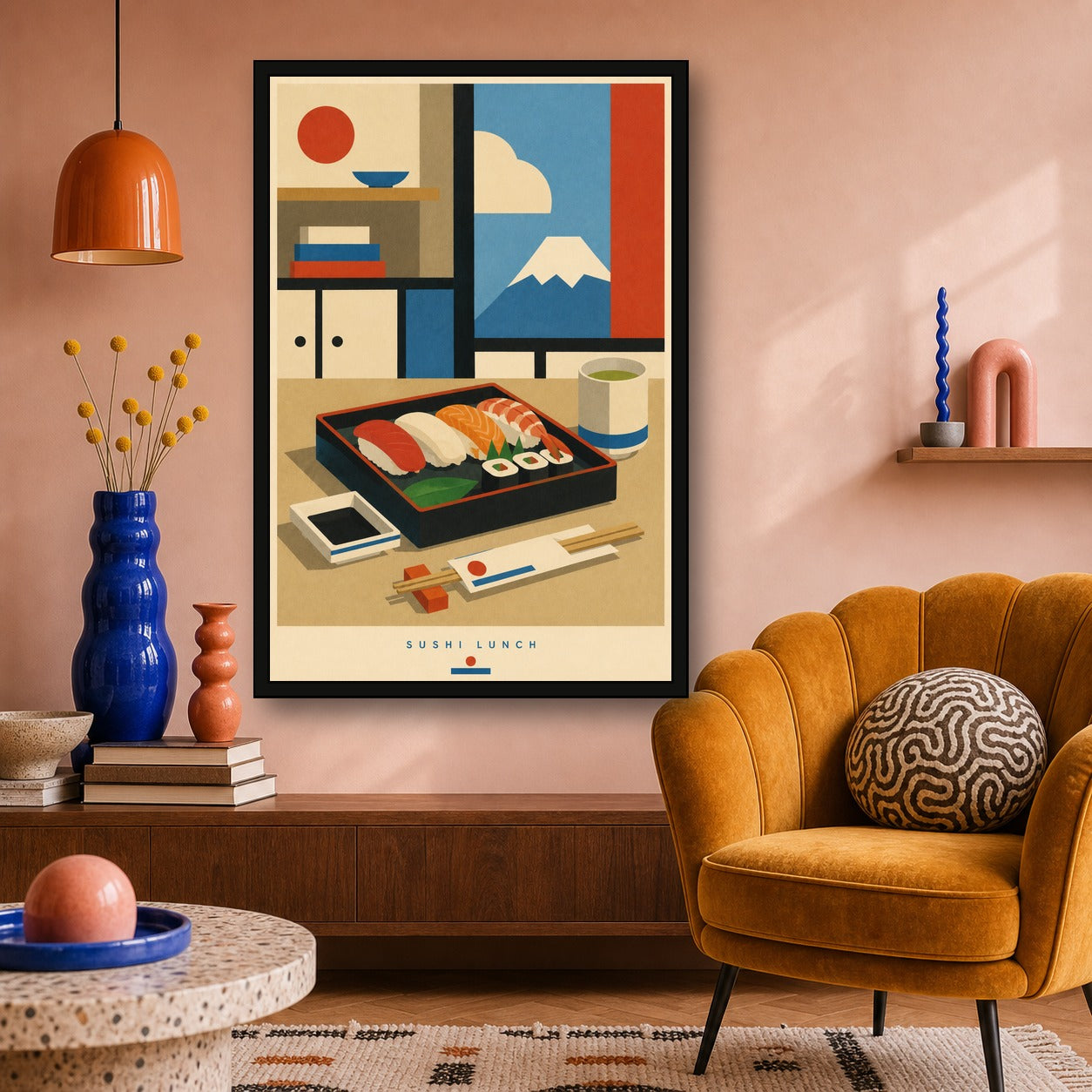Sushi Lunch Japanese Retro Poster Print - 2x3 room mockup