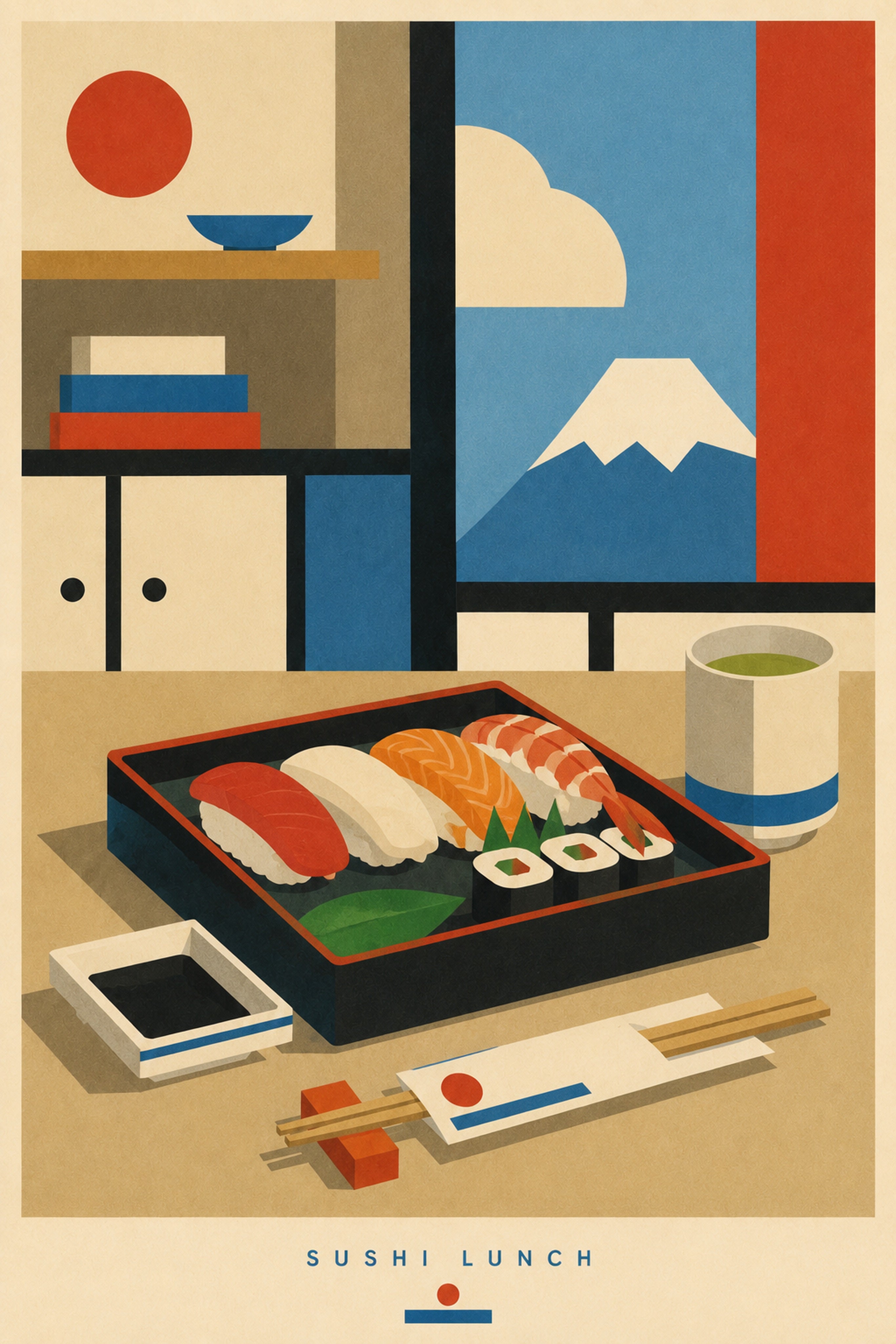 Sushi Lunch Japanese Retro Poster Print