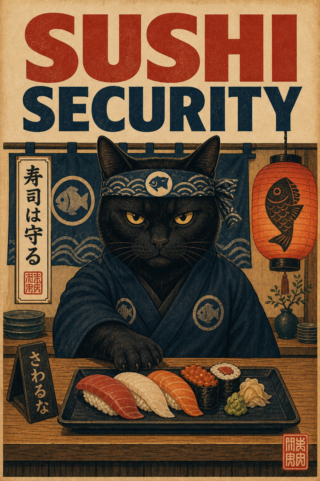 Sushisecurity Japanese Retro Poster Print
