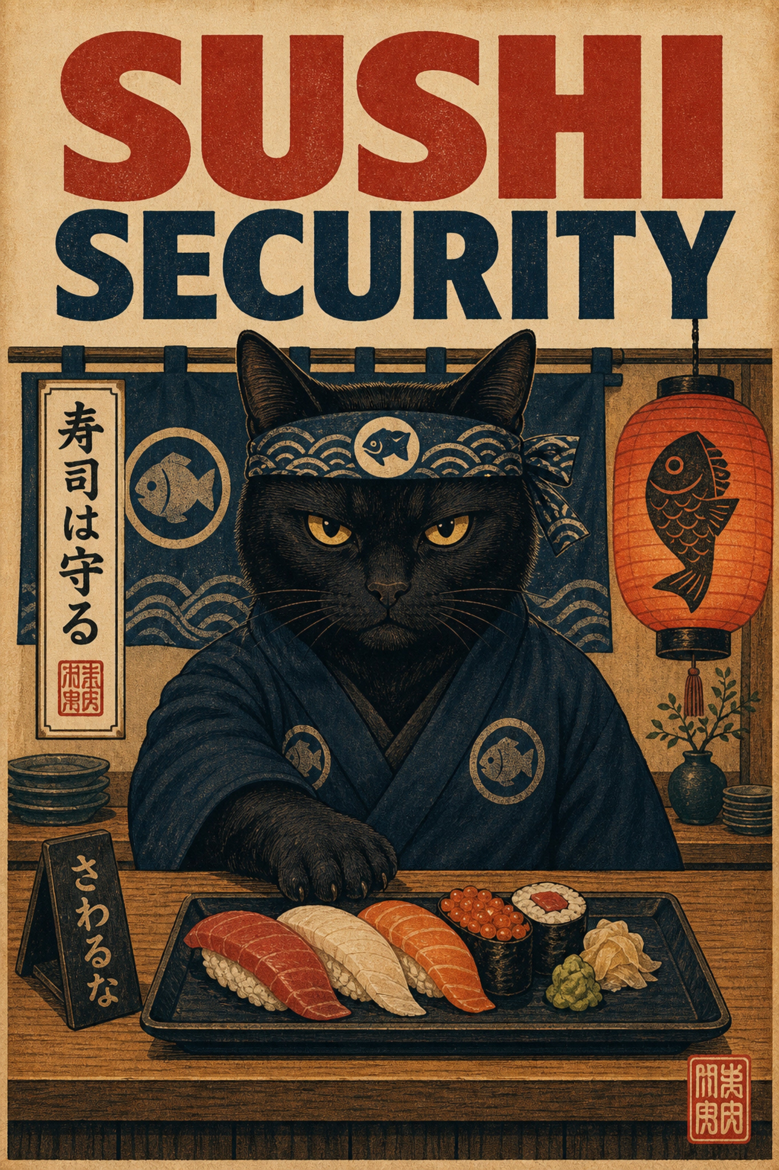 Sushisecurity Japanese Retro Poster Print