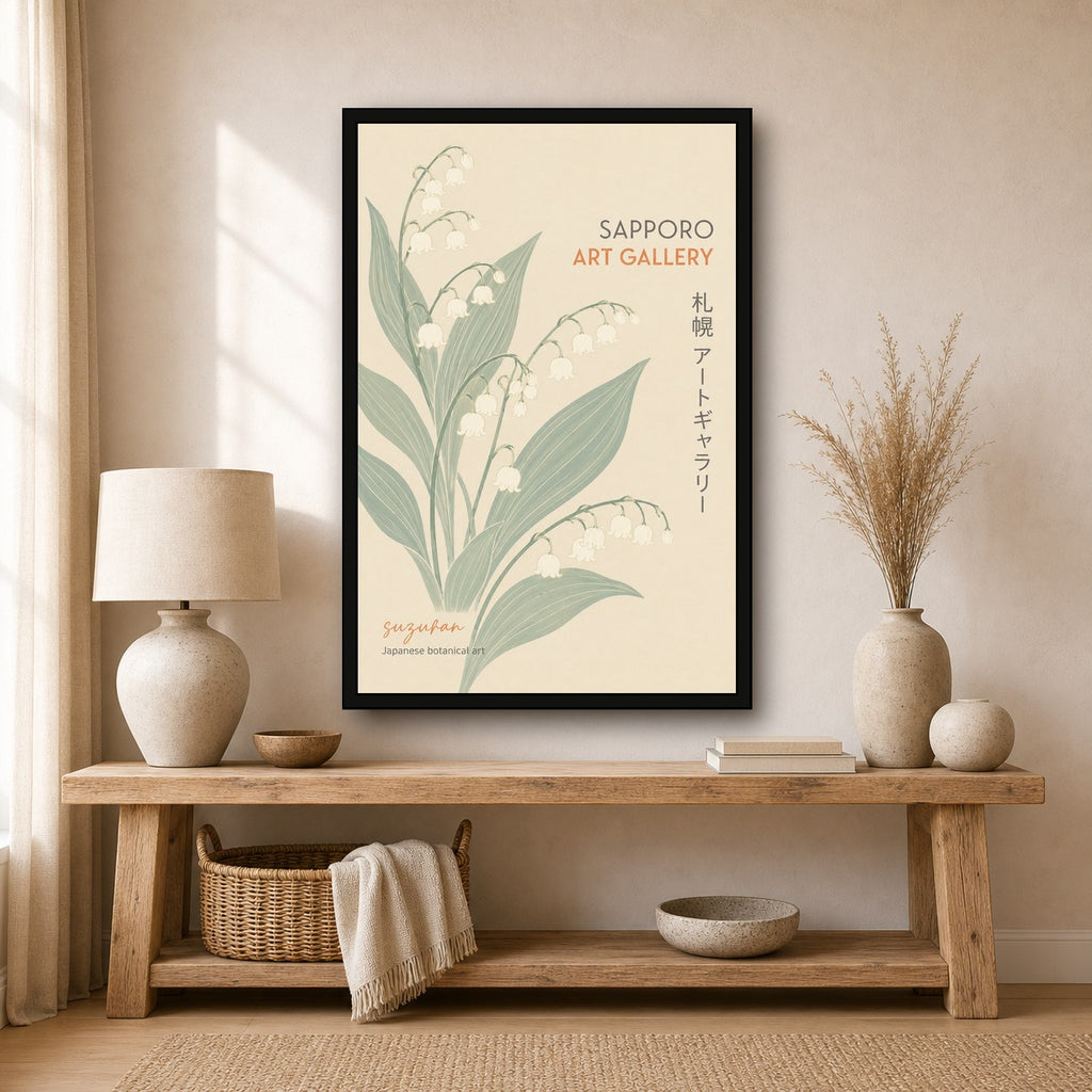 Suzuran Botanical Poster, Japanese Lily of the Valley Wall Art, Serene Floral Print - 2x3 room mockup