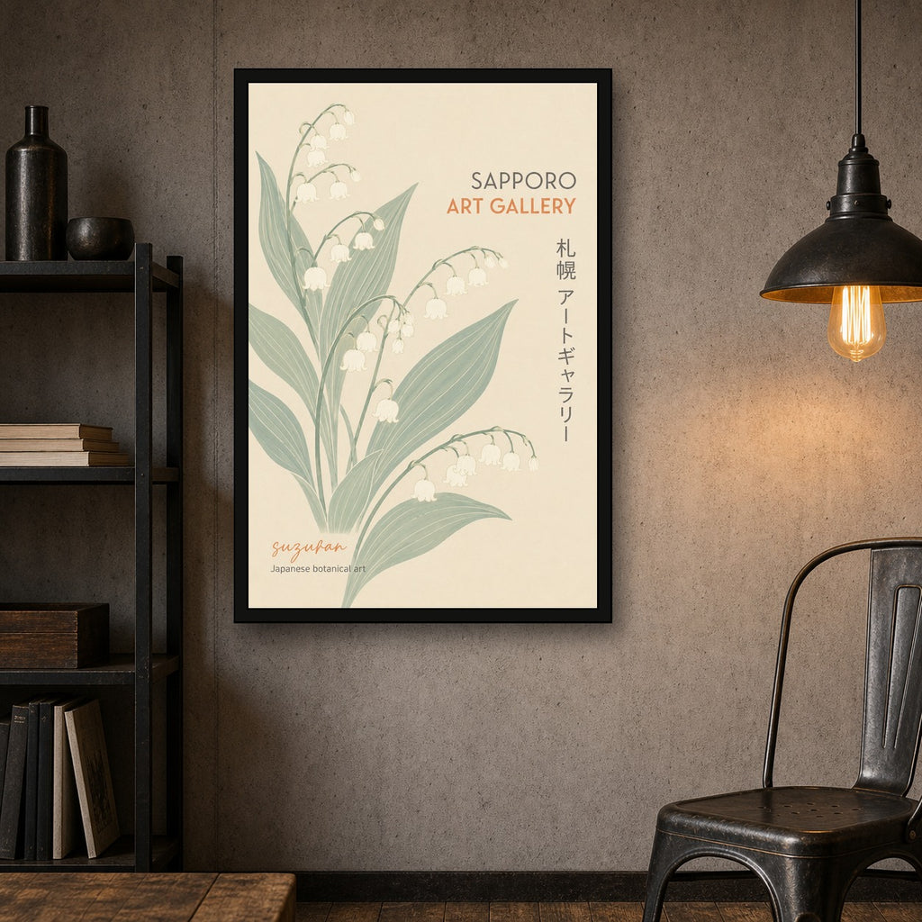 Suzuran Botanical Poster, Japanese Lily of the Valley Wall Art, Serene Floral Print - 2x3 room mockup