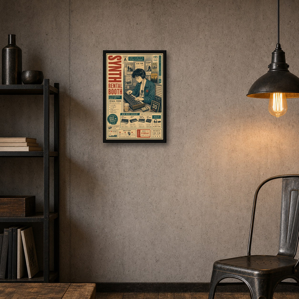 Synth Rental Booth Japanese Retro Poster Print - 2x3 room mockup