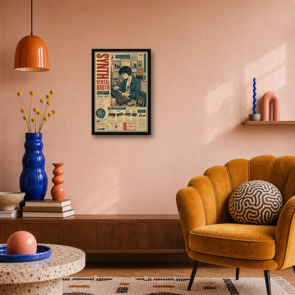 Synth Rental Booth Japanese Retro Poster Print - 2x3 room mockup