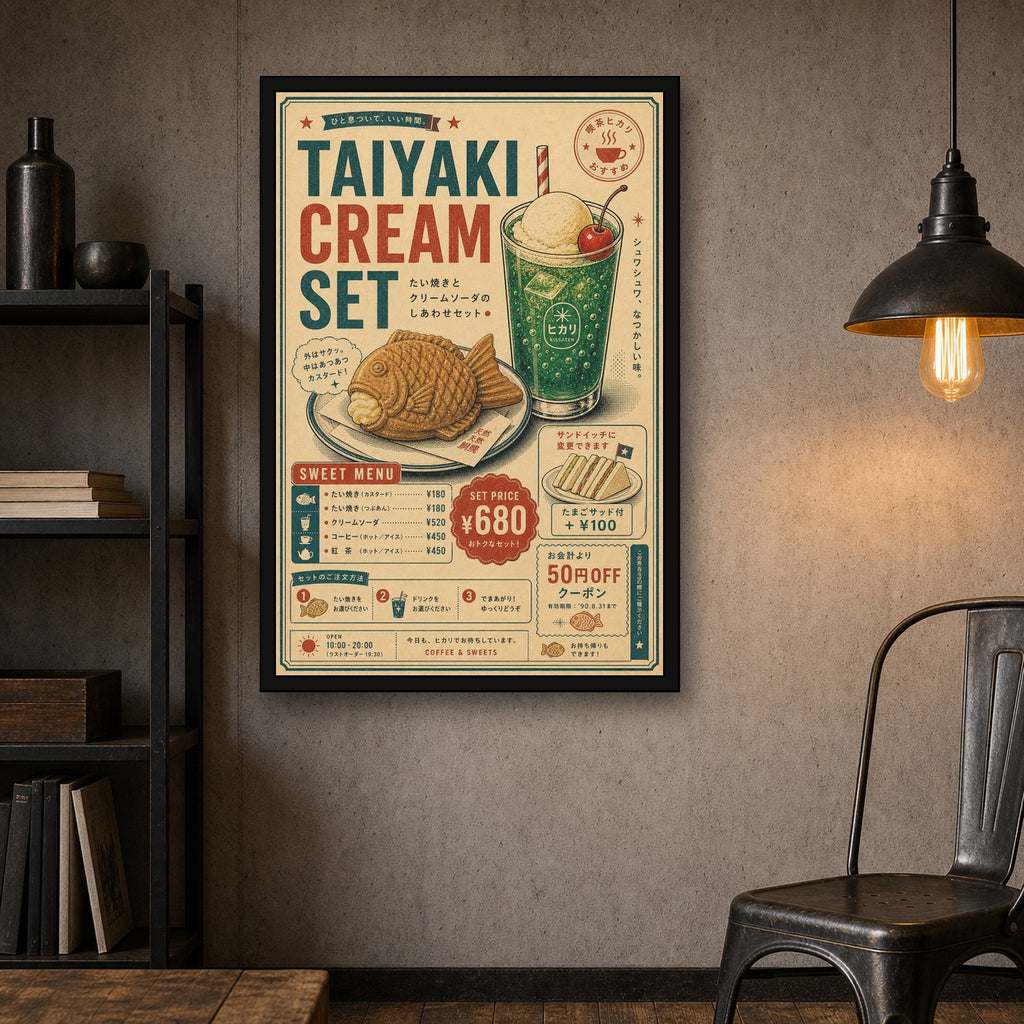 Taiyaki Cream Set Japanese Retro Poster Print - 2x3 room mockup