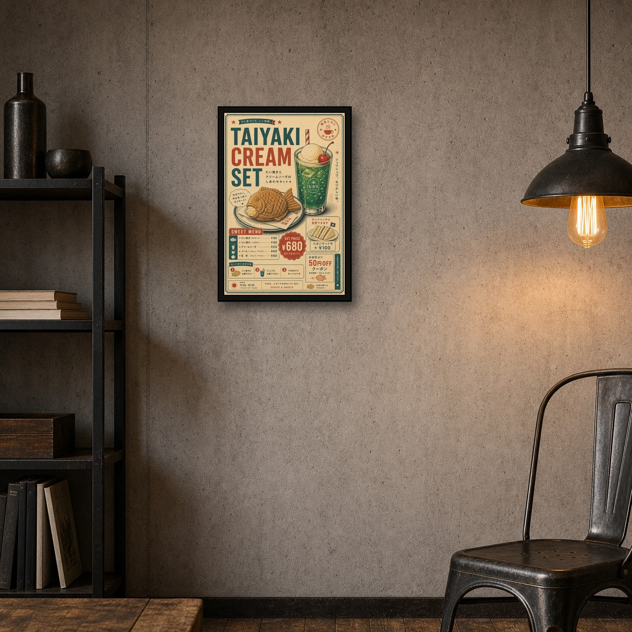 Taiyaki Cream Set Japanese Retro Poster Print - 2x3 room mockup