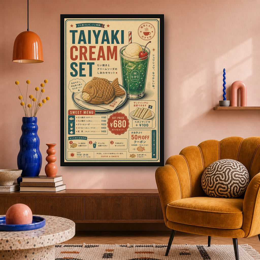 Taiyaki Cream Set Japanese Retro Poster Print - 2x3 room mockup