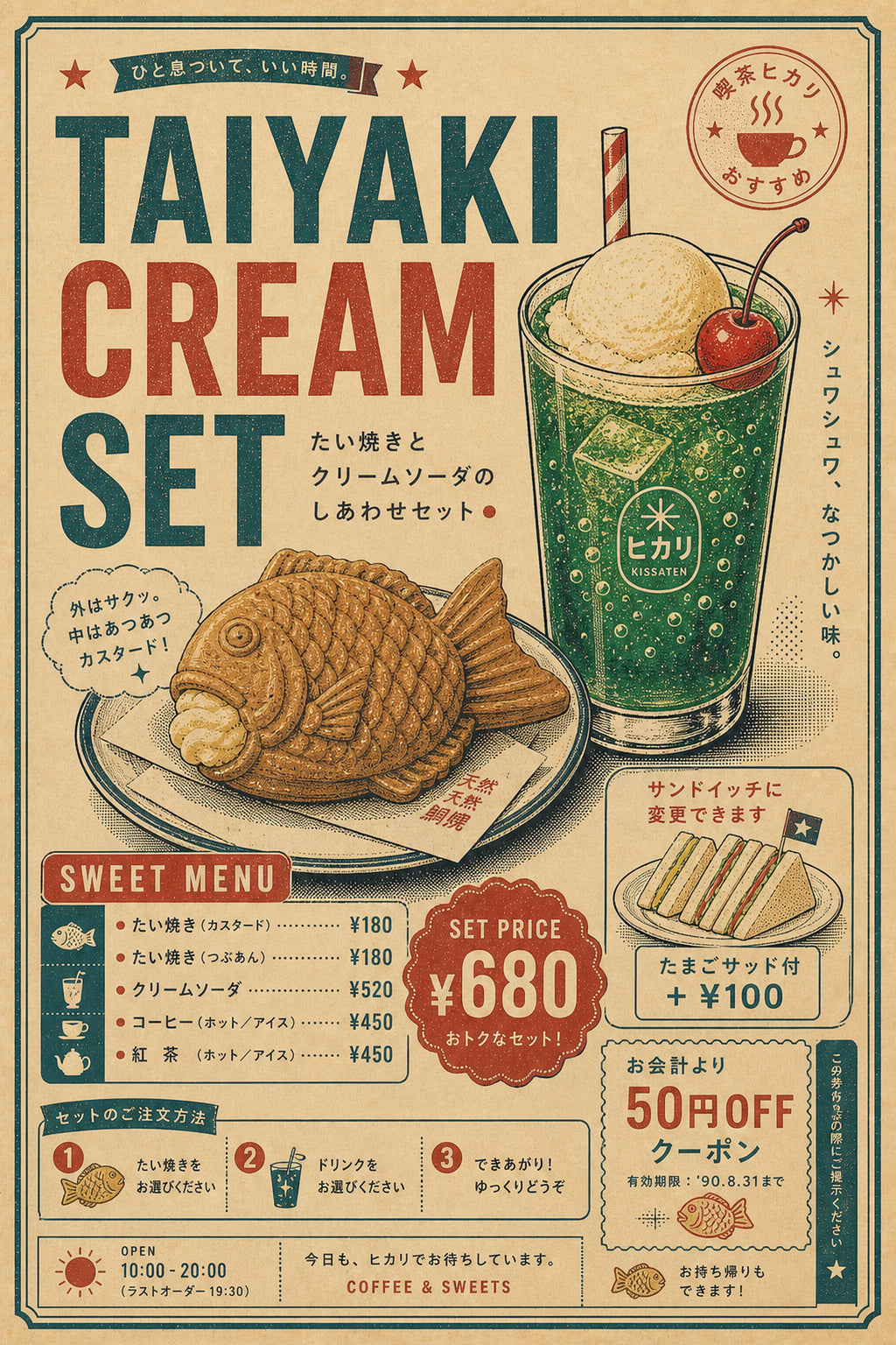 Taiyaki Cream Set Japanese Retro Poster Print