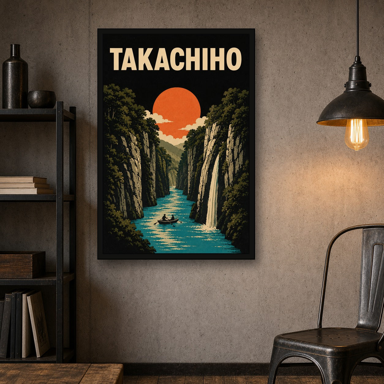 Takachiho Gorge Japanese Retro Poster Print - 2x3 room mockup