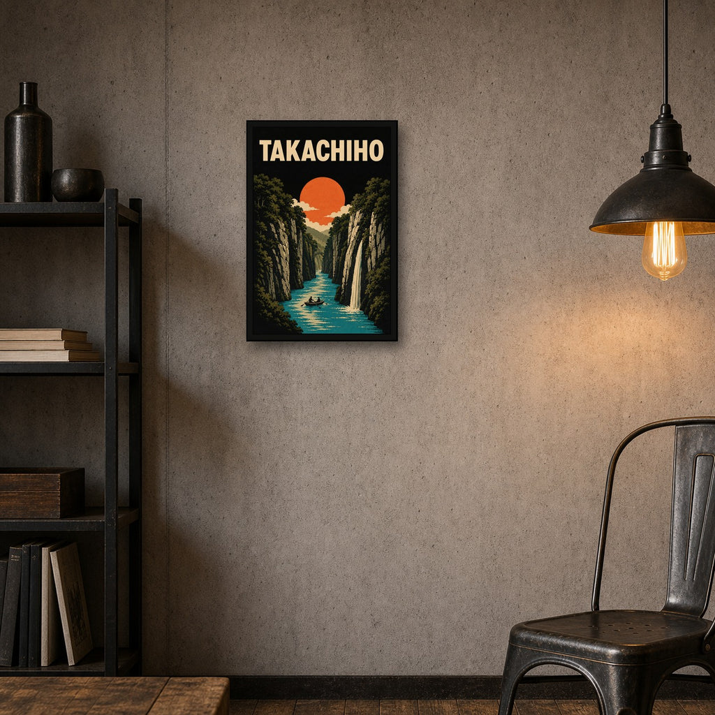Takachiho Gorge Japanese Retro Poster Print - 2x3 room mockup