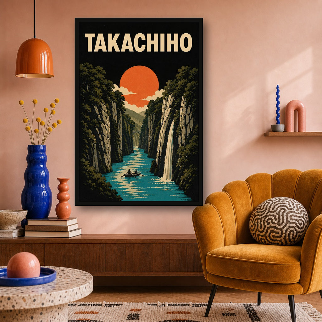 Takachiho Gorge Japanese Retro Poster Print - 2x3 room mockup