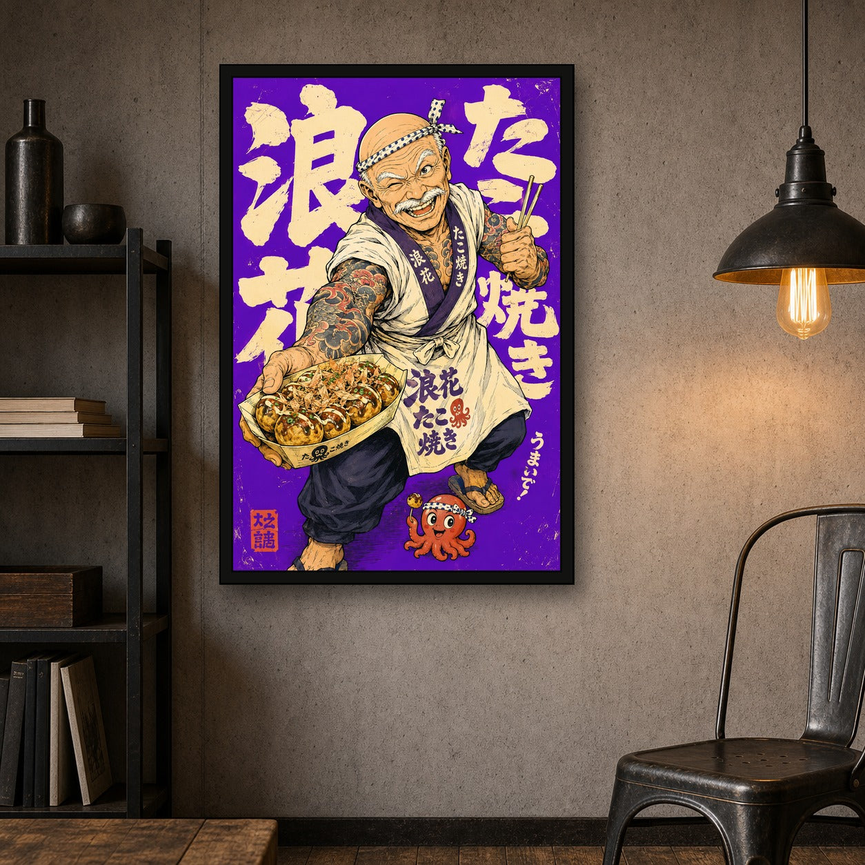 Takoyaki Chef Smile Japanese Retro Poster Print - 2x3 room mockup