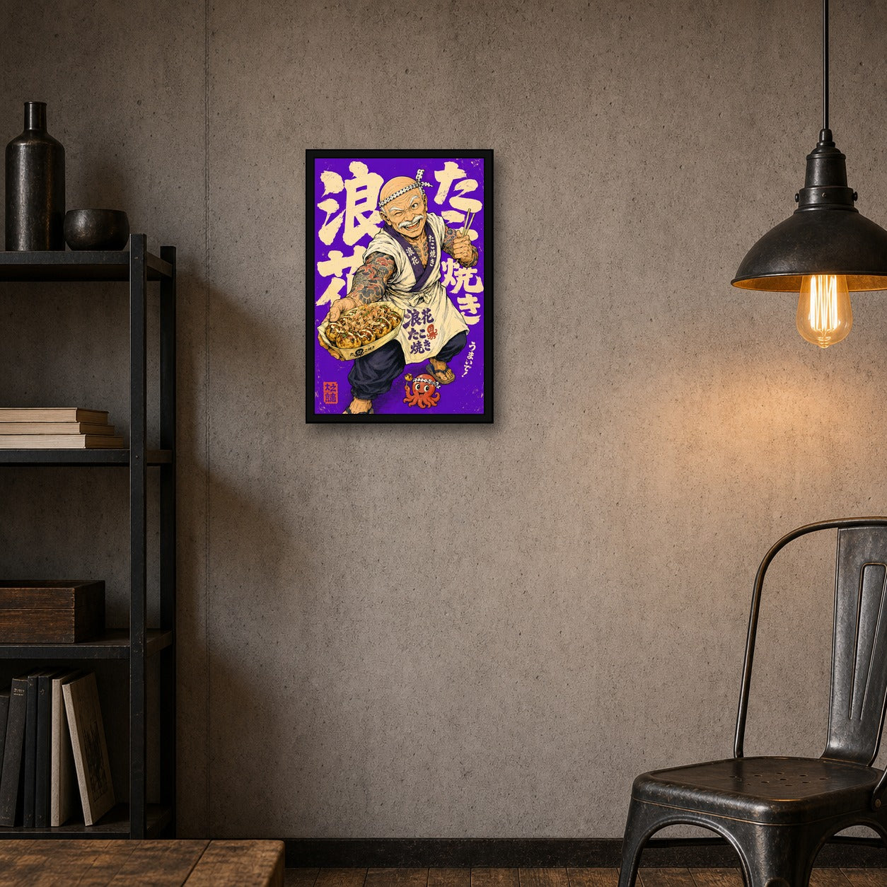 Takoyaki Chef Smile Japanese Retro Poster Print - 2x3 room mockup