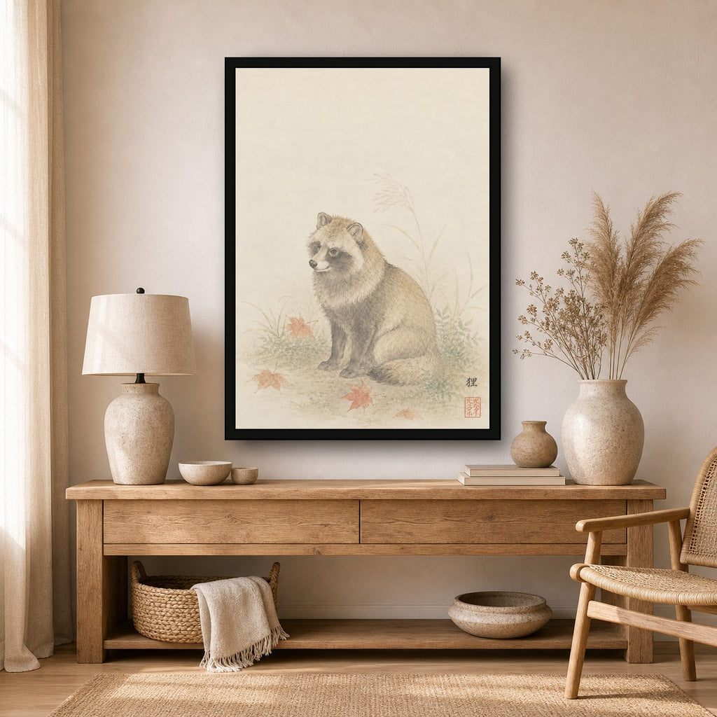 Tanuki Maple Study Japanese inspired poster print for modern wall decor