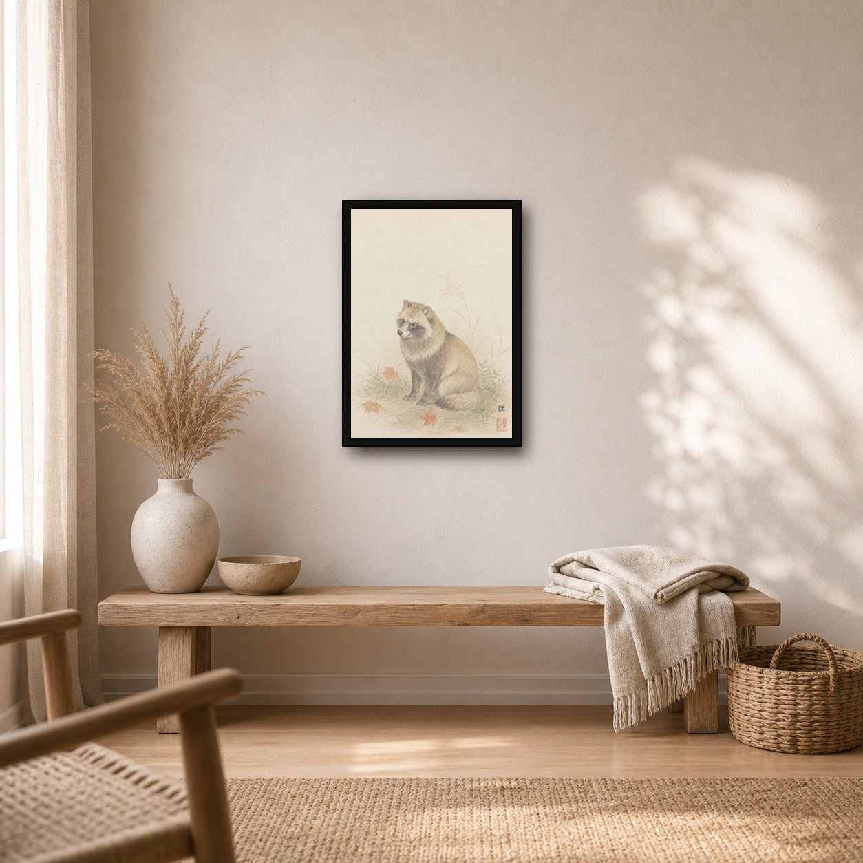 Tanuki Maple Study Japanese inspired poster print for modern wall decor