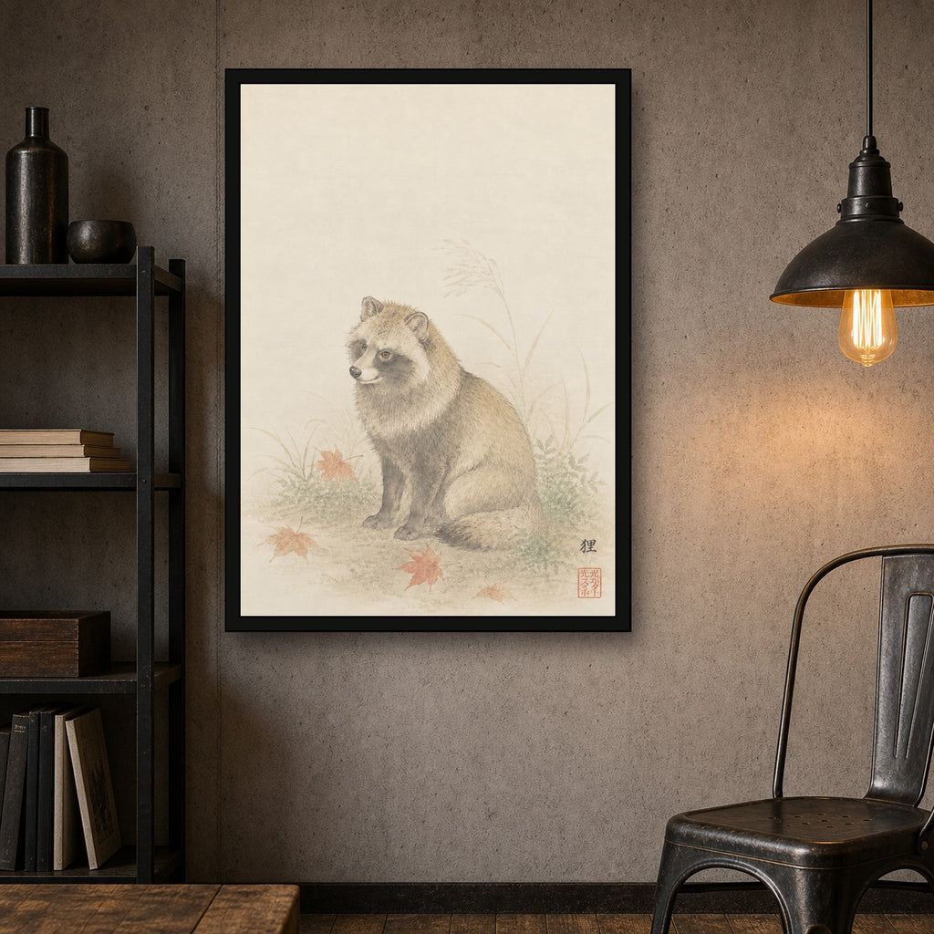 Tanuki Maple Study Japanese inspired poster print for modern wall decor