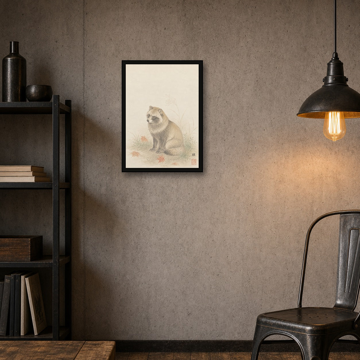 Tanuki Maple Study Japanese inspired poster print for modern wall decor