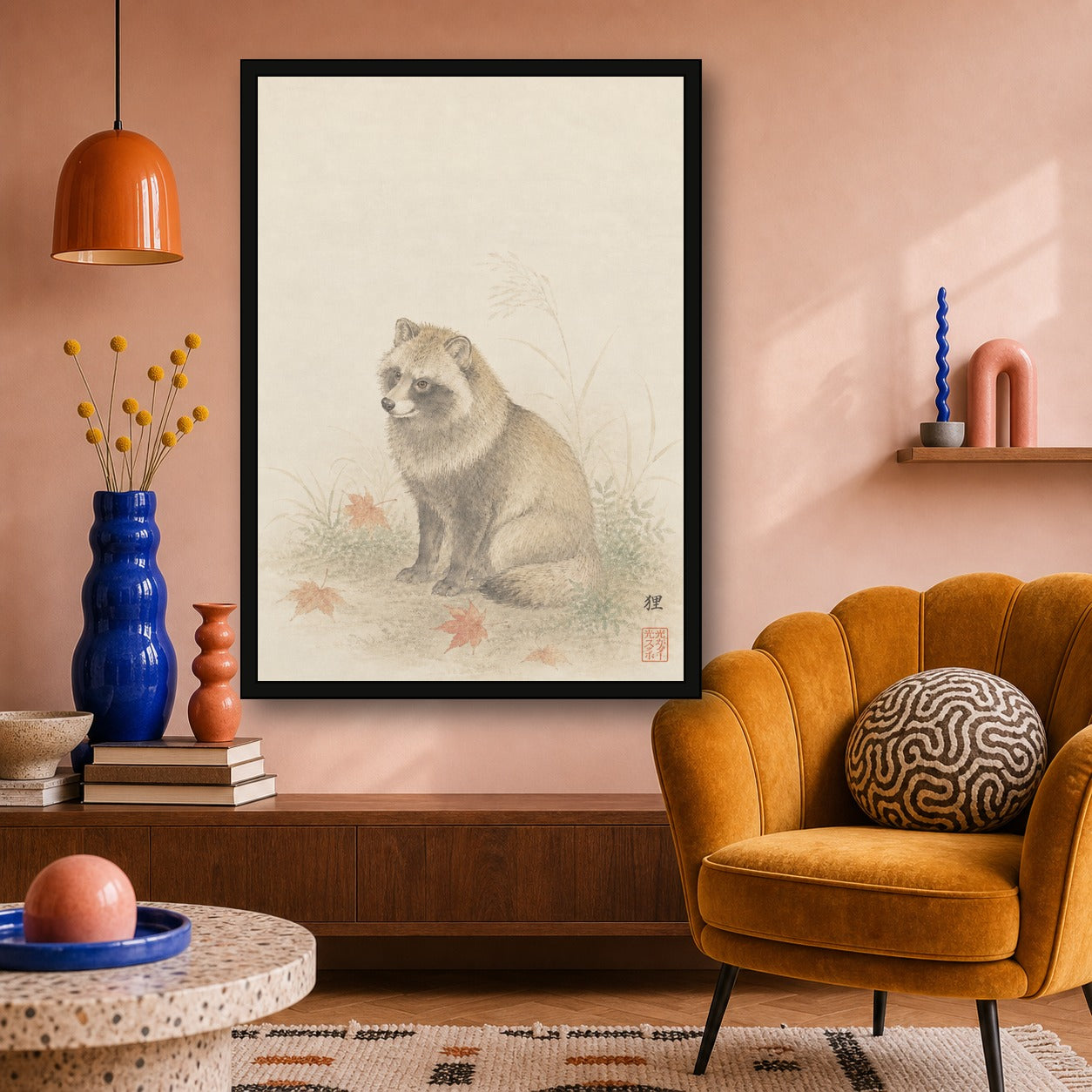 Tanuki Maple Study Japanese inspired poster print for modern wall decor