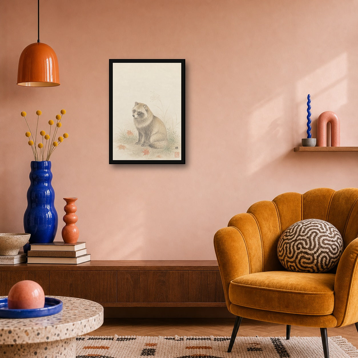 Tanuki Maple Study Japanese inspired poster print for modern wall decor