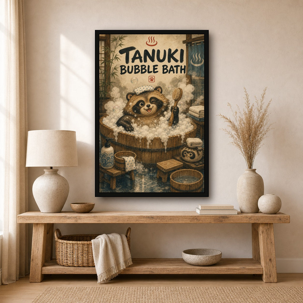 Tanukibubblebath Japanese Retro Poster Print - 2x3 room mockup