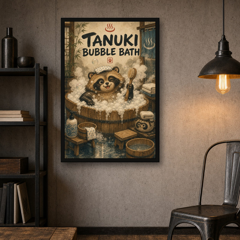 Tanukibubblebath Japanese Retro Poster Print - 2x3 room mockup