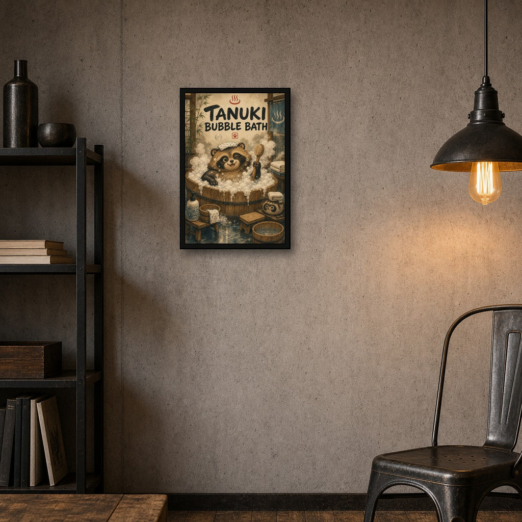Tanukibubblebath Japanese Retro Poster Print - 2x3 room mockup