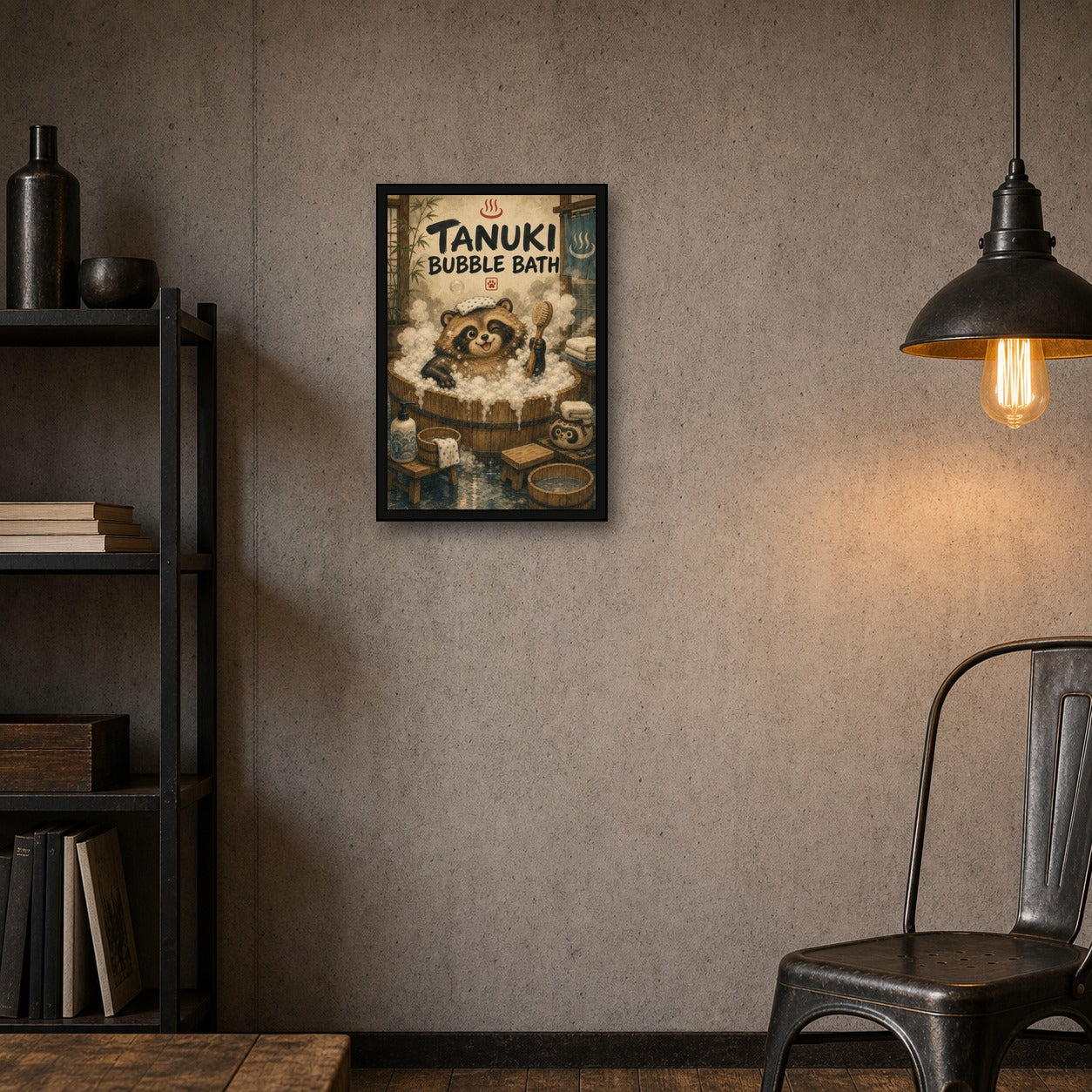 Tanukibubblebath Japanese Retro Poster Print - 2x3 room mockup