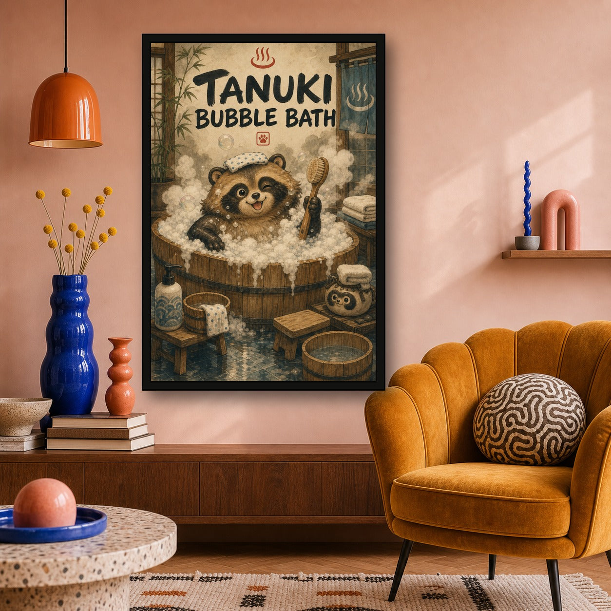 Tanukibubblebath Japanese Retro Poster Print - 2x3 room mockup