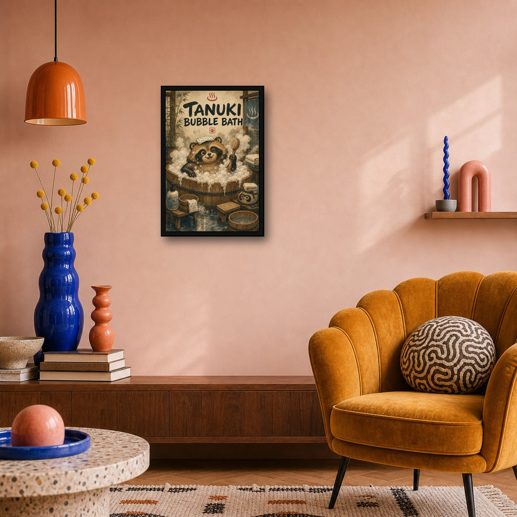 Tanukibubblebath Japanese Retro Poster Print - 2x3 room mockup