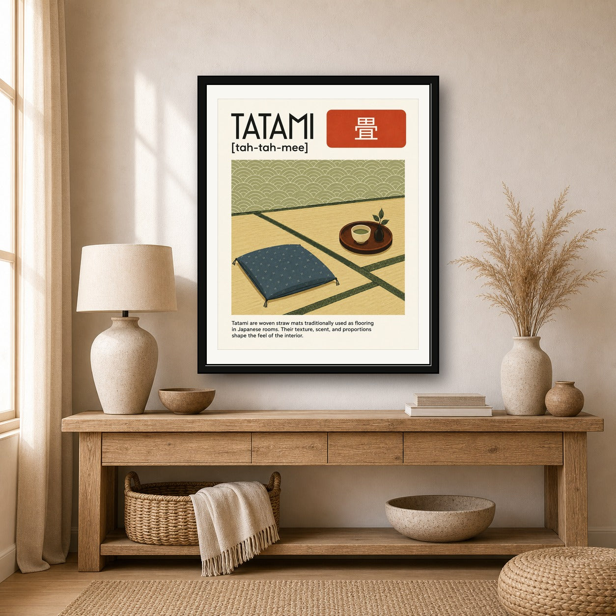 Tatami Poster, Traditional Japanese Mat Wall Art for Zen Home Decor, Available in Six Sizes - corrected 4x5 room mockup