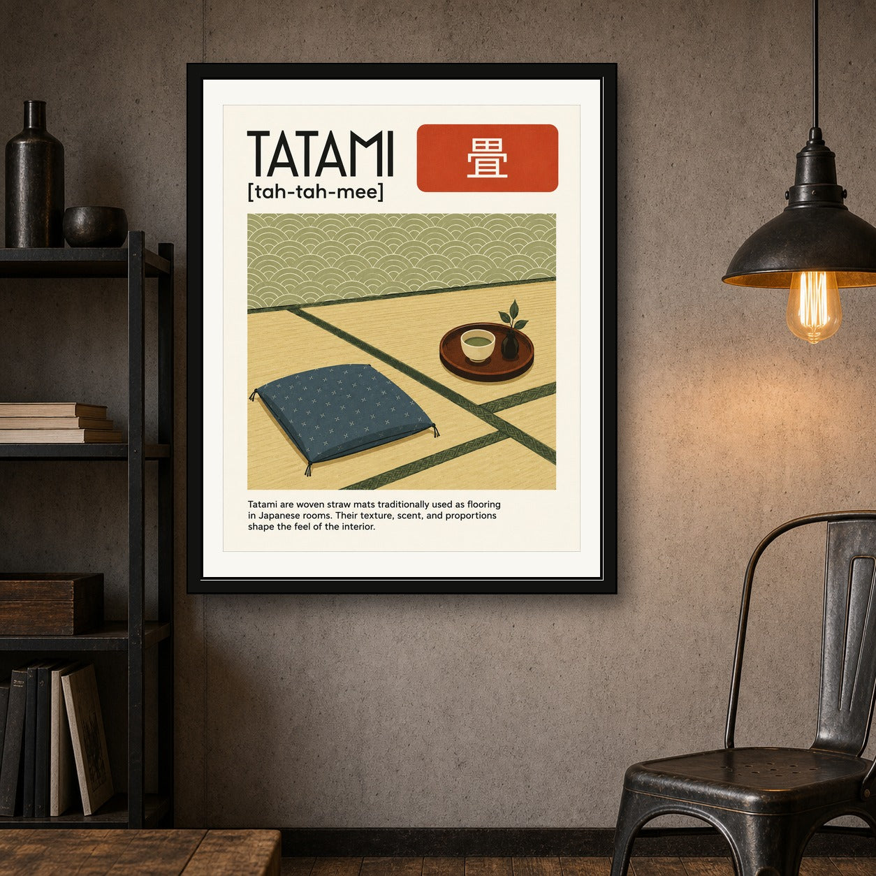 Tatami Poster, Traditional Japanese Mat Wall Art for Zen Home Decor, Available in Six Sizes - corrected 4x5 room mockup