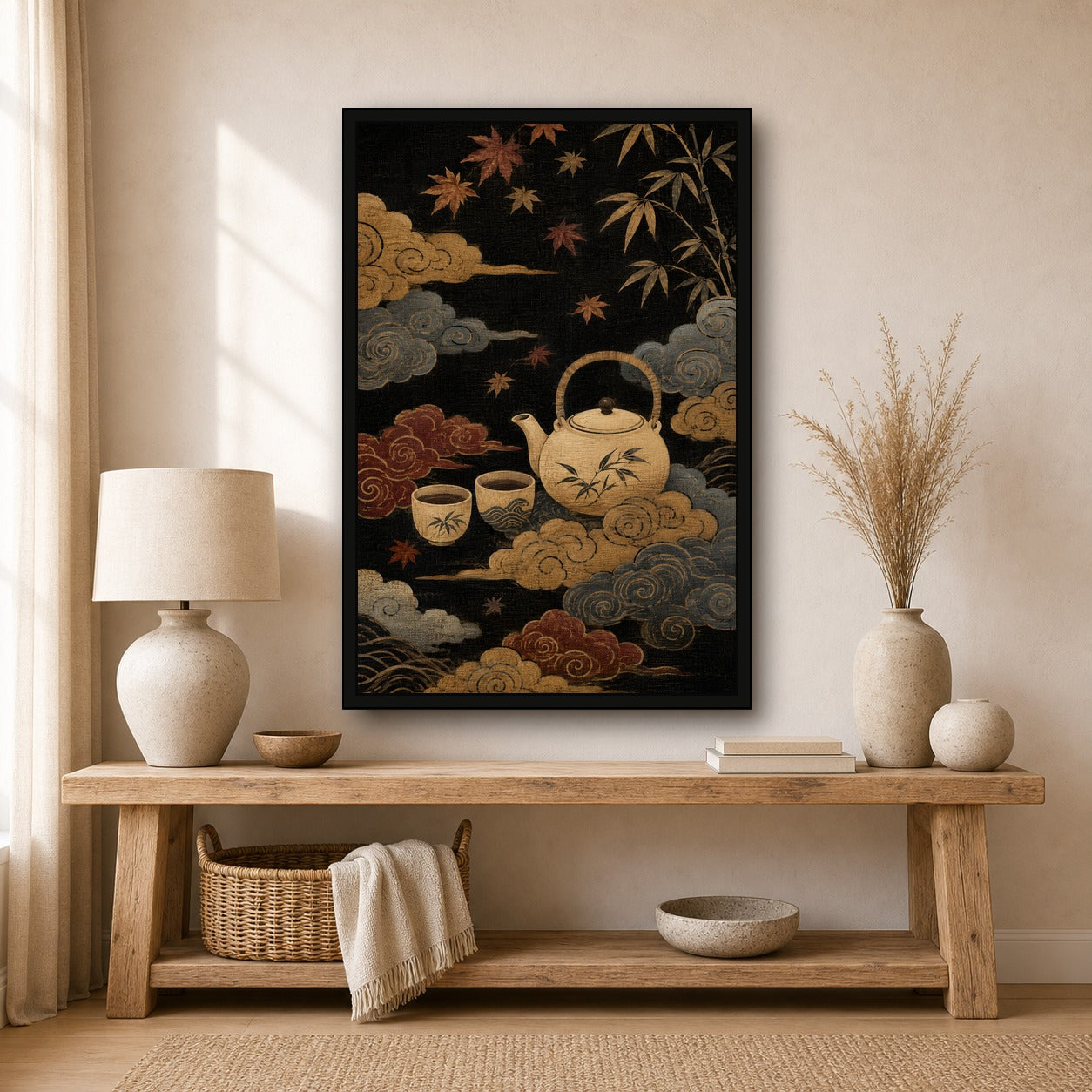 Tea Clouds Japanese Retro Poster Print - 2x3 room mockup