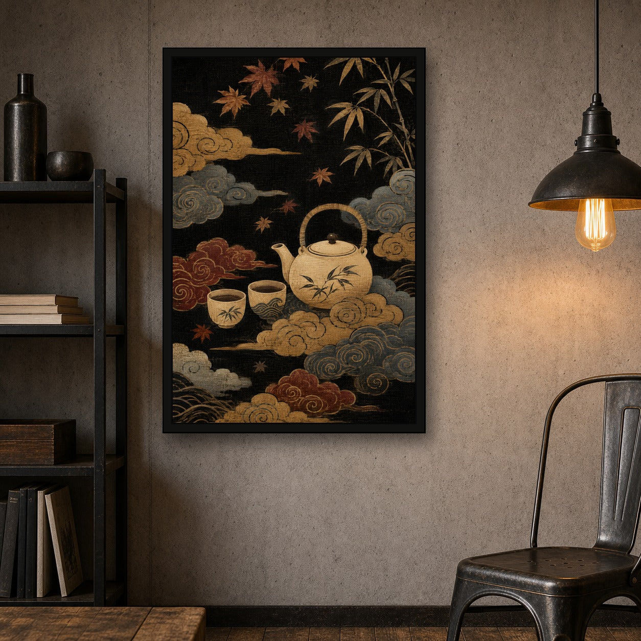 Tea Clouds Japanese Retro Poster Print - 2x3 room mockup