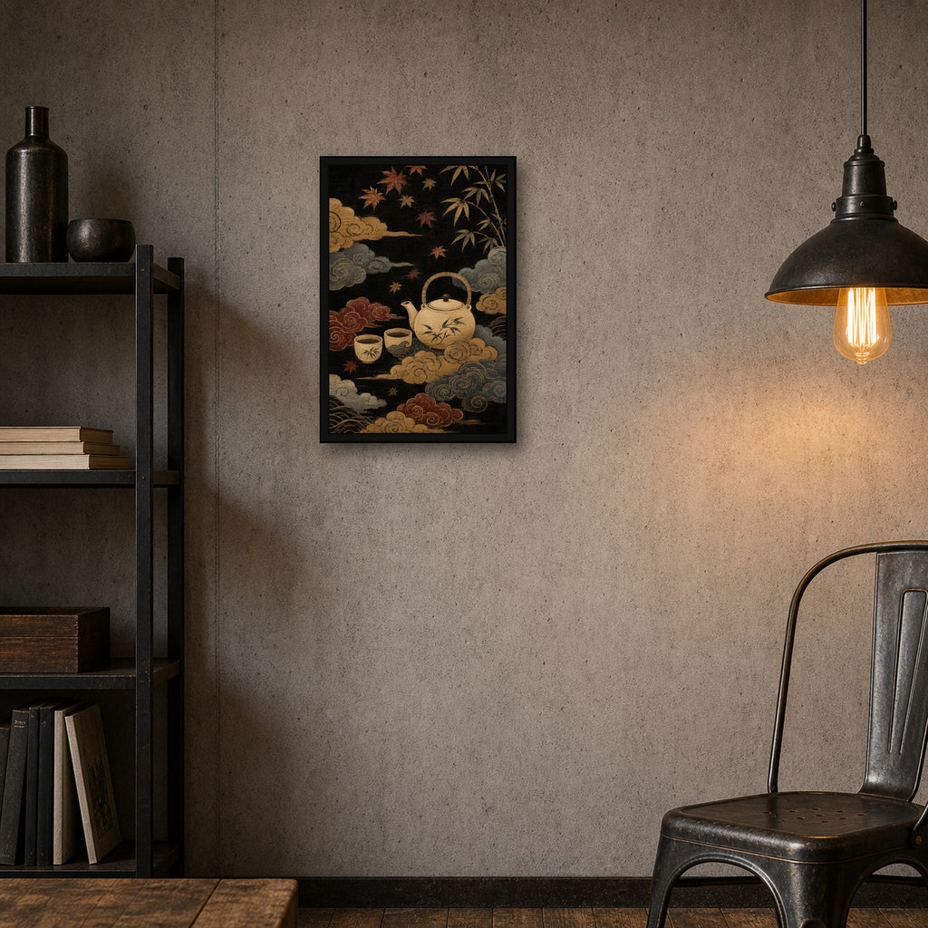 Tea Clouds Japanese Retro Poster Print - 2x3 room mockup