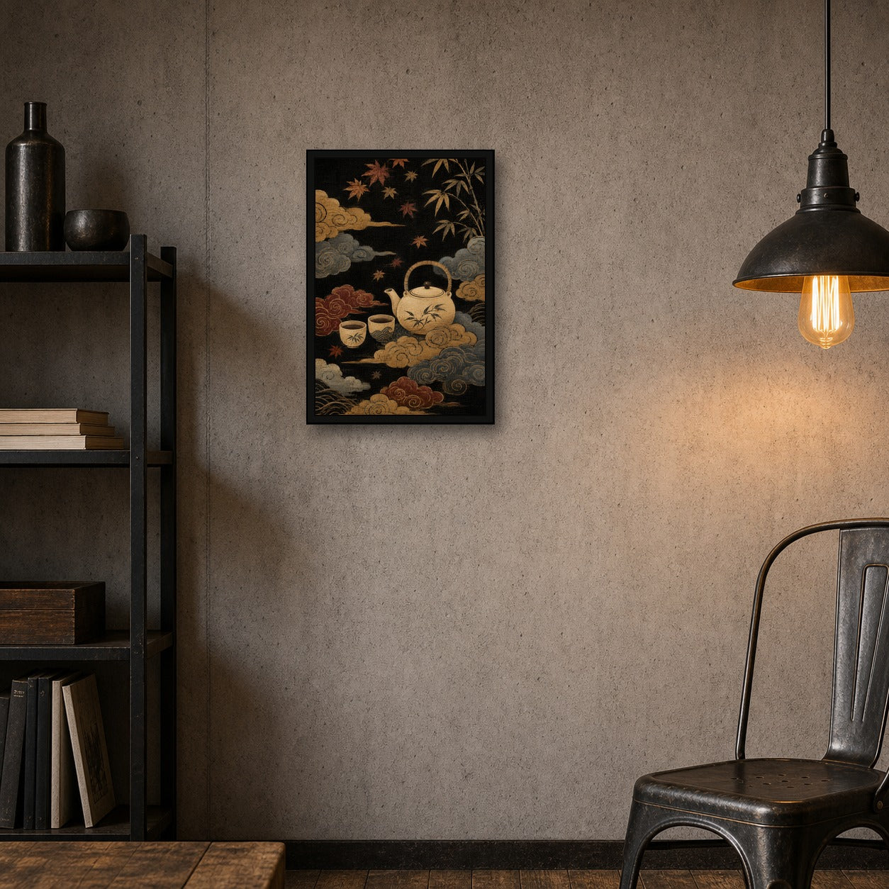 Tea Clouds Japanese Retro Poster Print - 2x3 room mockup