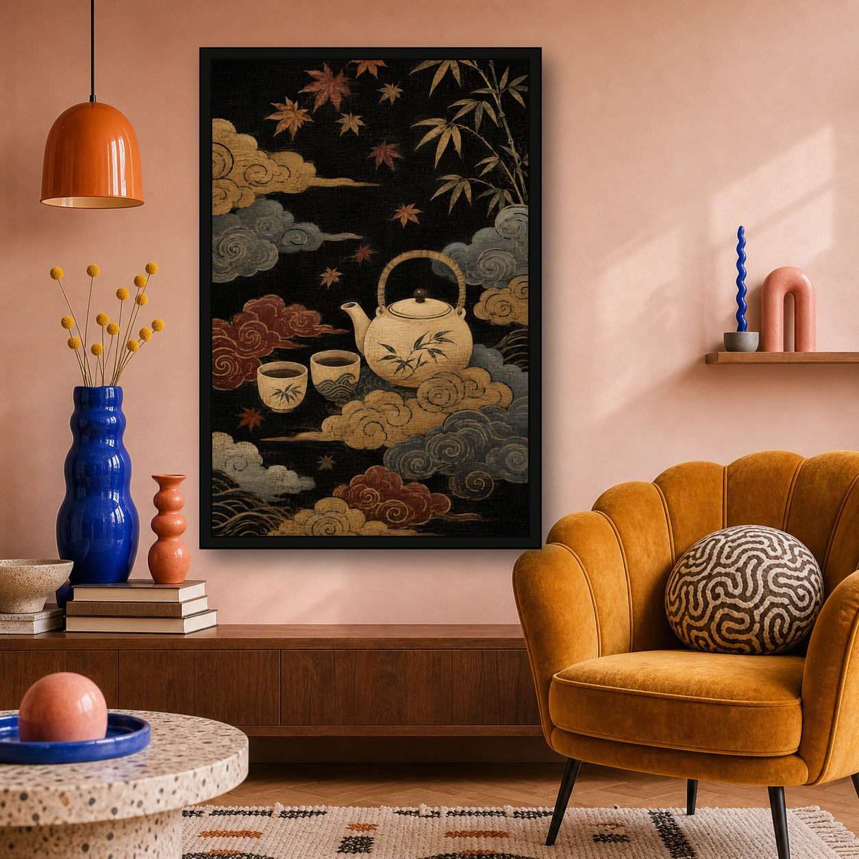 Tea Clouds Japanese Retro Poster Print - 2x3 room mockup