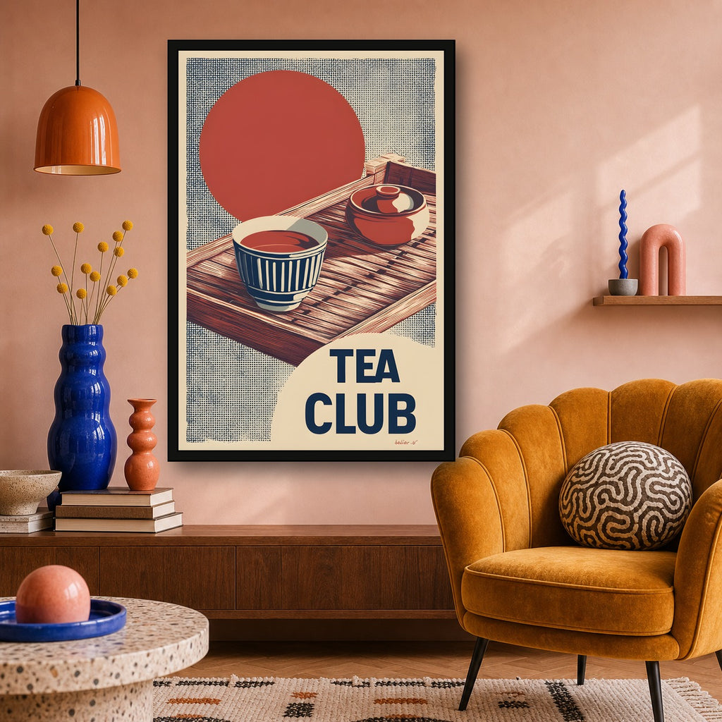 Tea Club Poster, Japanese Tea Wall Art, Kitchen Cafe Print - 2x3 room mockup
