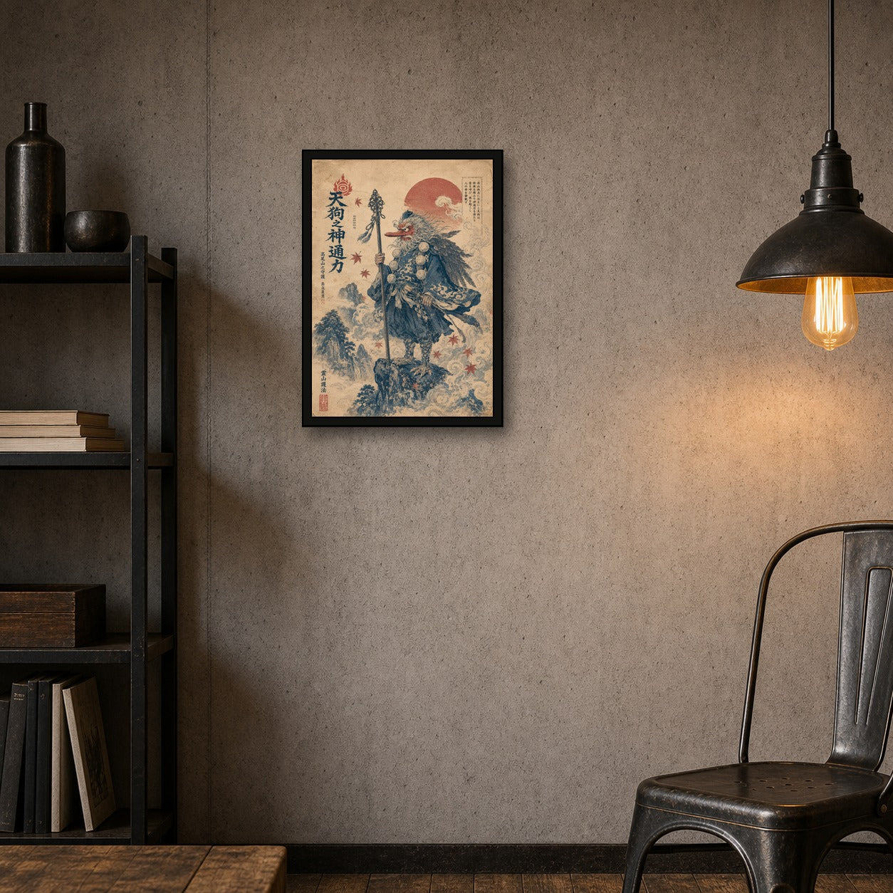 Tengu Traveler Japanese Retro Poster Print - A room mockup