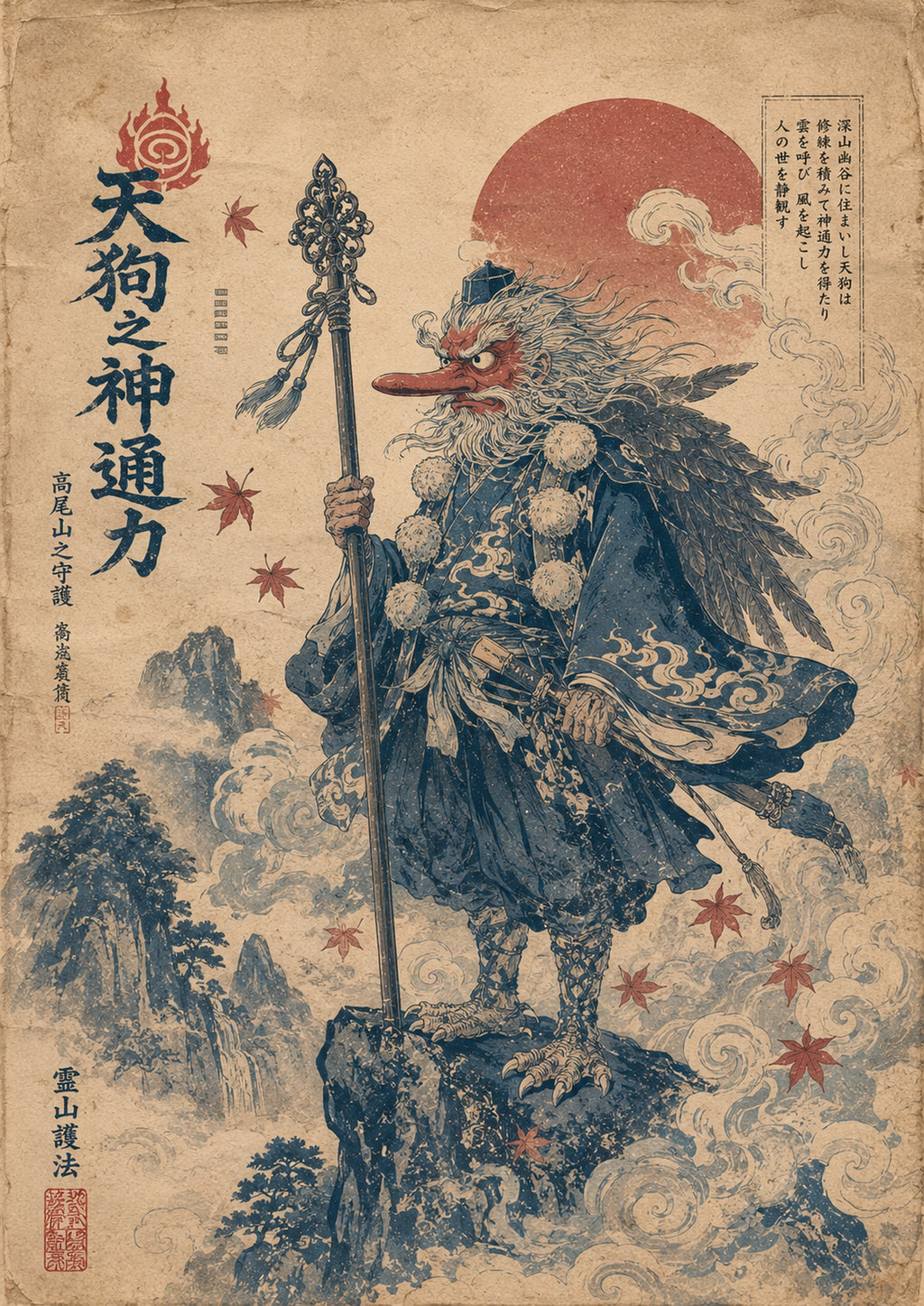 Tengu Traveler Japanese Retro Poster Print