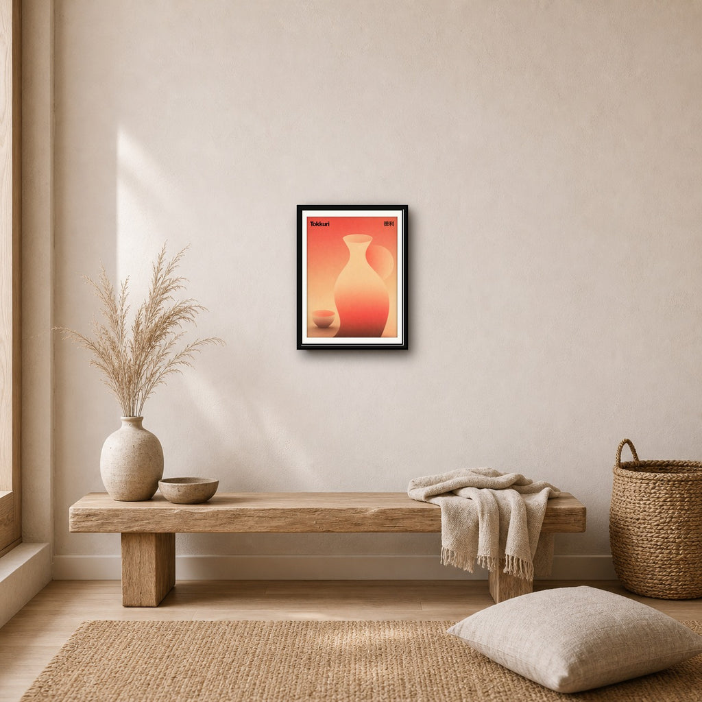 Tokkuri & Sakazuki Art Print, Abstract Japanese Decor, Minimalist Living Room Wall Art, in Your Choice of Six Sizes - corrected 3x4 room mockup