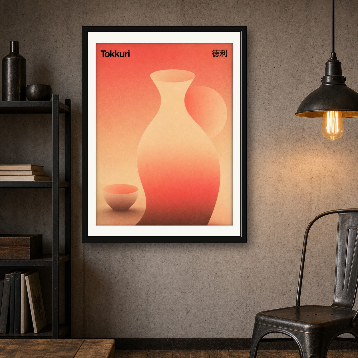 Tokkuri & Sakazuki Art Print, Abstract Japanese Decor, Minimalist Living Room Wall Art, in Your Choice of Six Sizes - corrected 3x4 room mockup