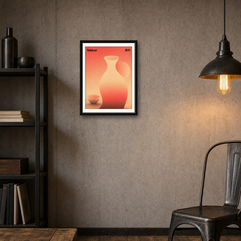 Tokkuri & Sakazuki Art Print, Abstract Japanese Decor, Minimalist Living Room Wall Art, in Your Choice of Six Sizes - corrected 3x4 room mockup