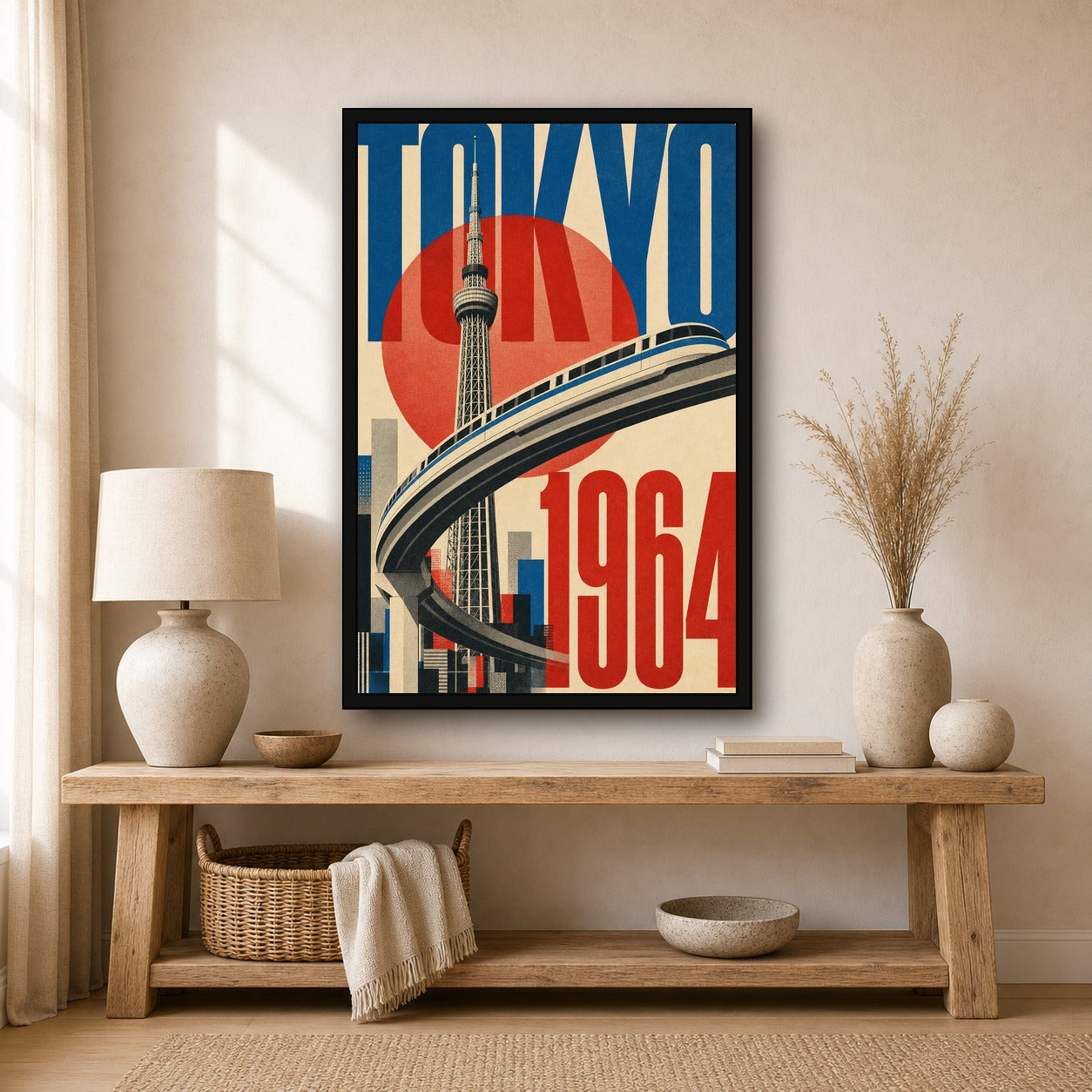 Tokyo New Horizon Poster, Retro Japanese City Travel Wall Art Print - 2x3 room mockup