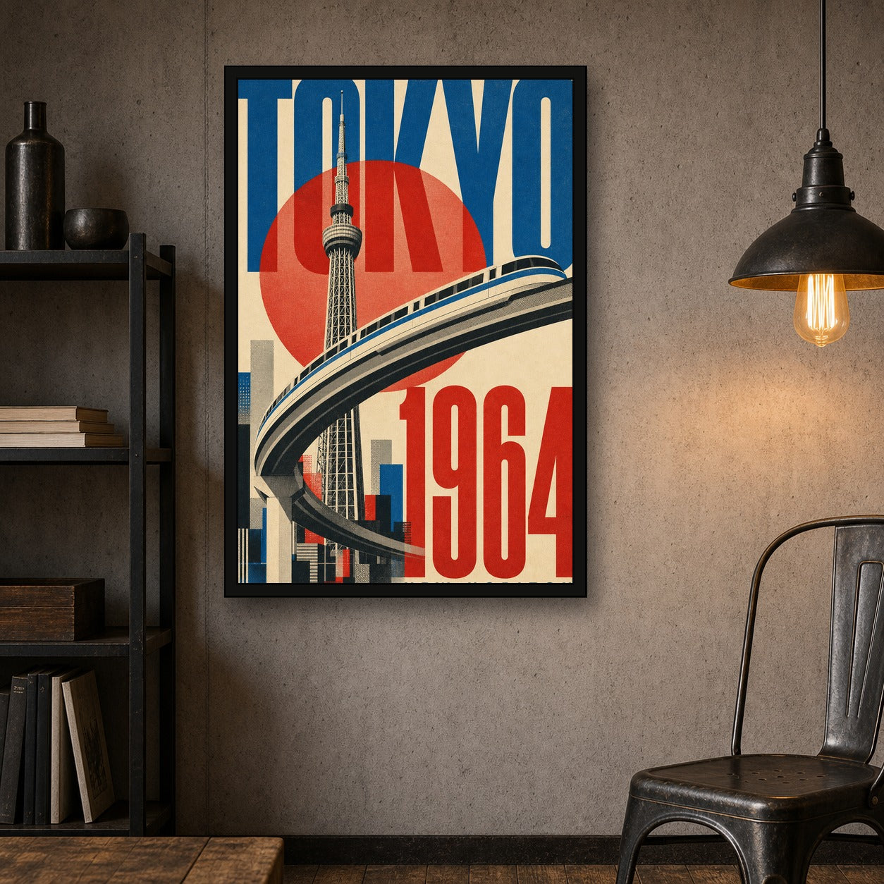 Tokyo New Horizon Poster, Retro Japanese City Travel Wall Art Print - 2x3 room mockup