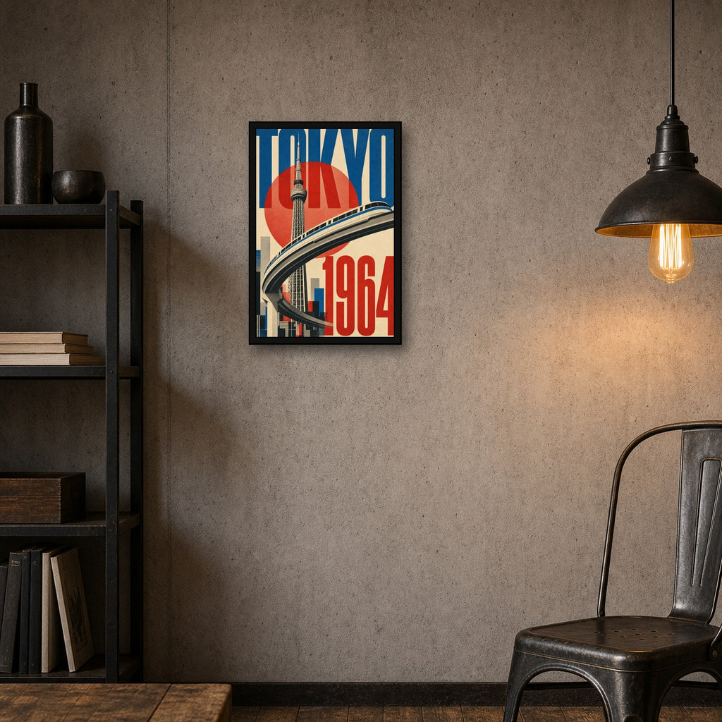 Tokyo New Horizon Poster, Retro Japanese City Travel Wall Art Print - 2x3 room mockup