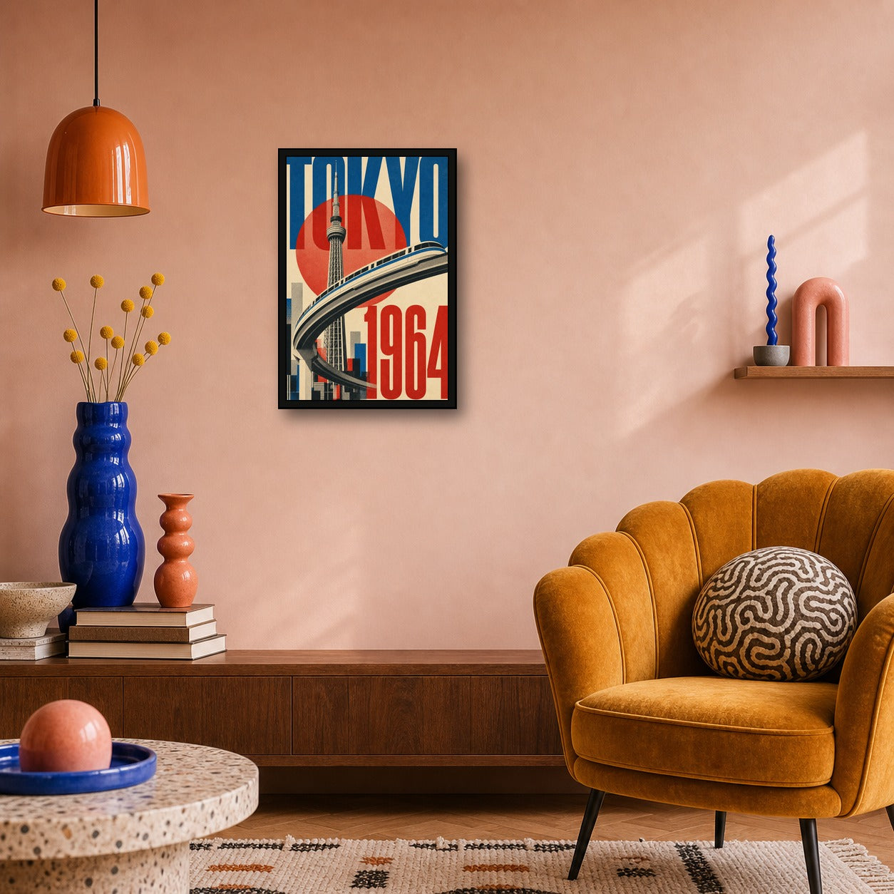 Tokyo New Horizon Poster, Retro Japanese City Travel Wall Art Print - 2x3 room mockup