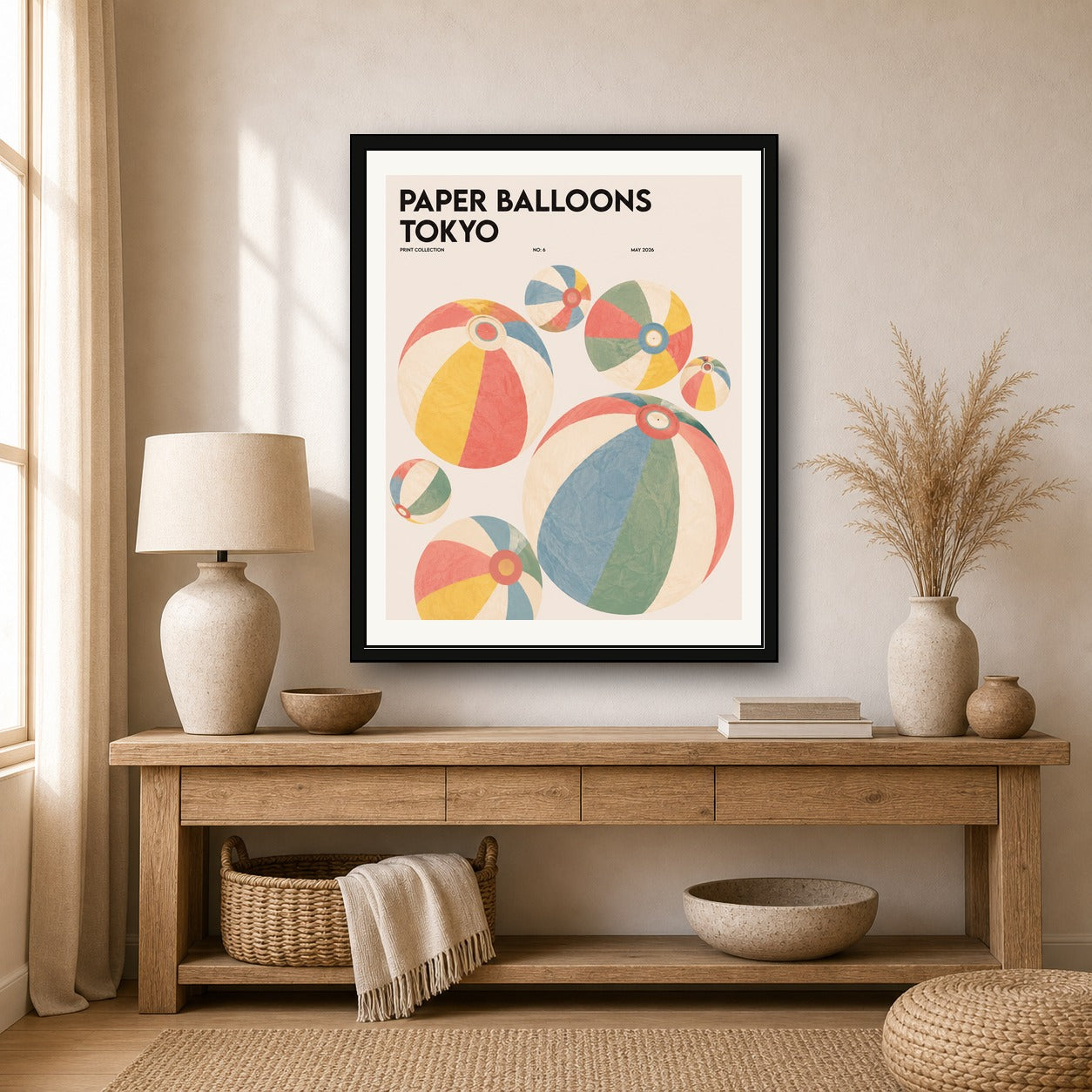 Tokyo Paper Balloons Art Print, Japanese Travel Poster with Playful Pastel Hues, Available in Multiple Sizes - corrected 4x5 room mockup