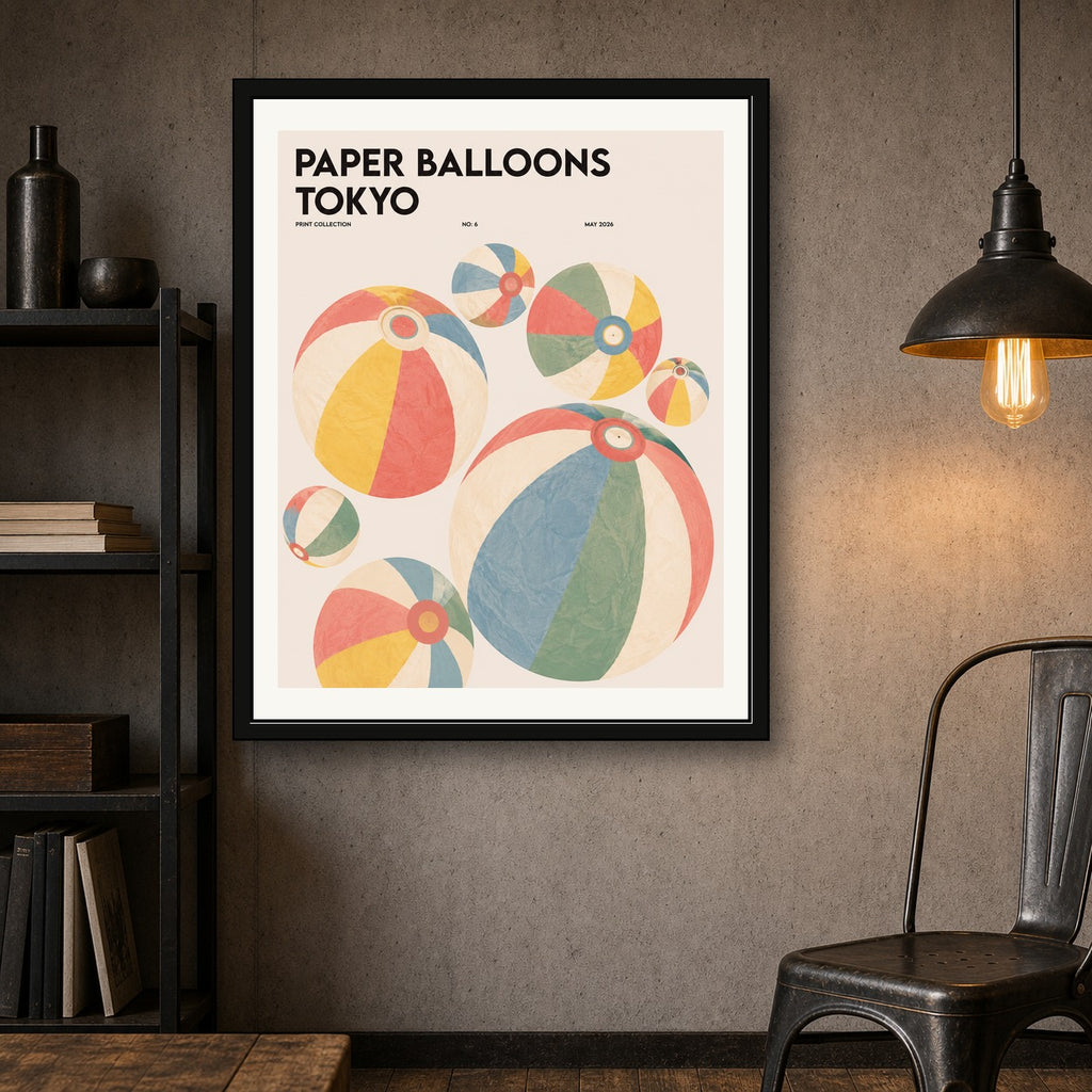 Tokyo Paper Balloons Art Print, Japanese Travel Poster with Playful Pastel Hues, Available in Multiple Sizes - corrected 4x5 room mockup